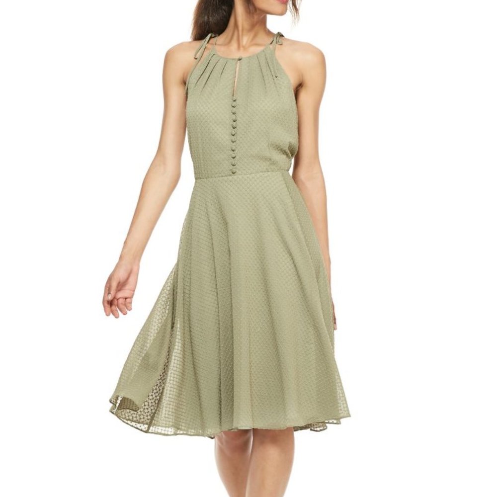 Gal Meets Glam Lenore swiss dot dress moss green